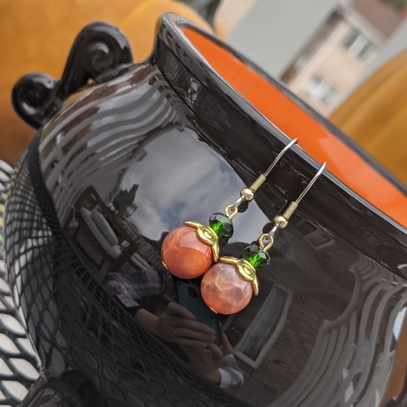 Halloween Pumpkin Carnealian Earrings - Picture 5 of 6